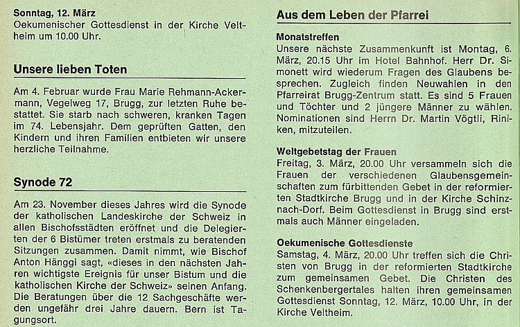 Scan aus Pfarrblatt vom 1. Mrz 1972