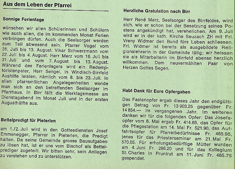 Scan aus Pfarrblatt vom xx. xx. 1972