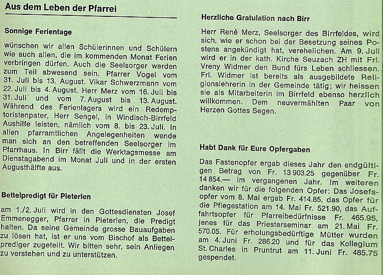 Scan aus Pfarrblatt vom xx. xx. 1972