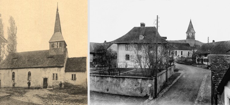 Alte Kirche von Gebenstorf, abgebrochen 1889, links. Privatbesitz Max Rudolf, Birmenstorf