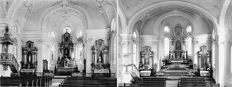 So sah die St.-Nikolaus-Kirche vor der Purifizierung aus. @Archiv Pfarrei St. Nikolaus Brugg, Fotosammlung