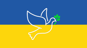 Friedenstaube auf der ukrainischen Flagge.