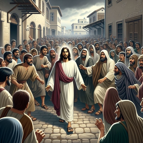 KI-Bild Jesus in der Menschenmenge